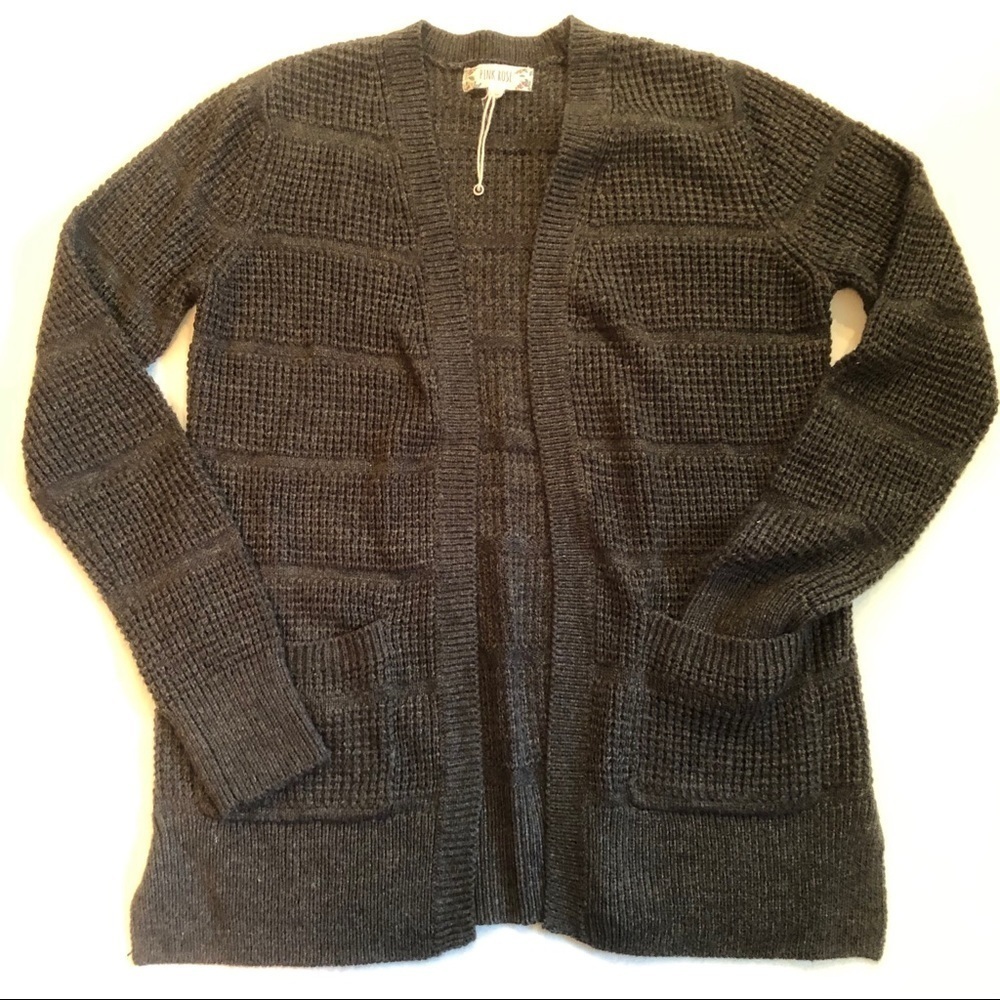 Pink‎ Rose Gray Open Front Cardigan Size Small